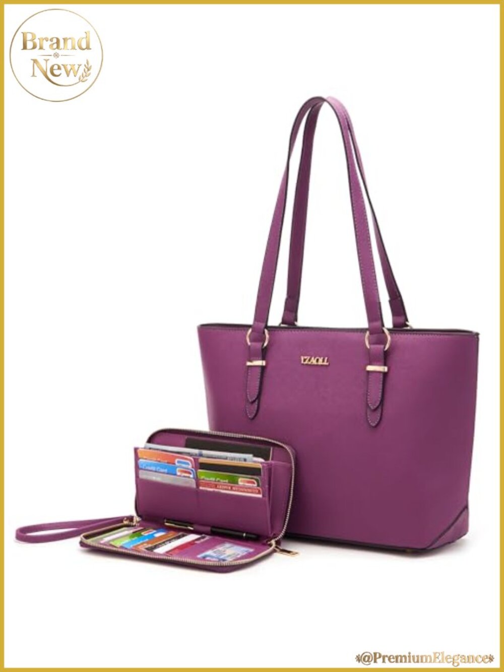 Large Tote Handbag + Wallet Set Faux Leather Work Shoulder Bag 2-in-1